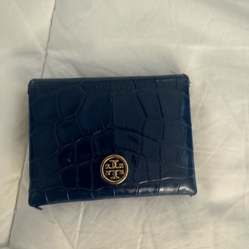 Tory Burch Dark Blue Croc-Embossed Wallet
